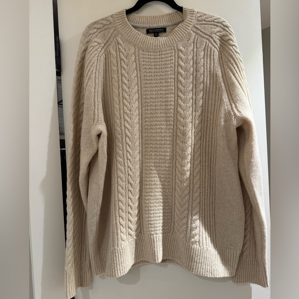 Banana Republic Men’s Cream Cable Knit Sweater Merino Wool